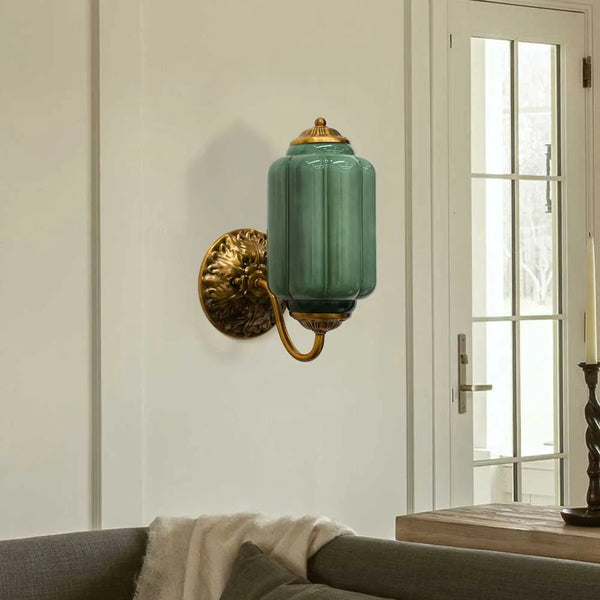 Lira Vintage Brass Green Glass Wall Light