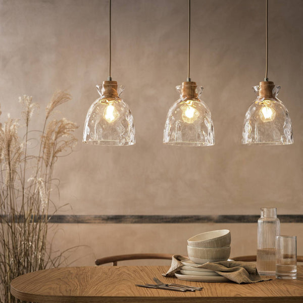 Nora Scandinavian Dimple Glass Wood Pendant Light